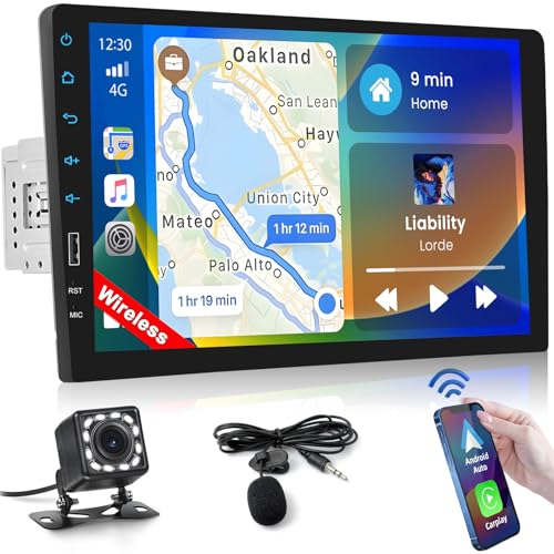 Inefala Car Radio 1 DIN with Wireless CarPlay and Android Autoradio, Car Radio Bluetooth 1 DIN, 9 Inch Touch Screen Car Radio Support Mirror Link/FM Radio/USB/Backup Camera