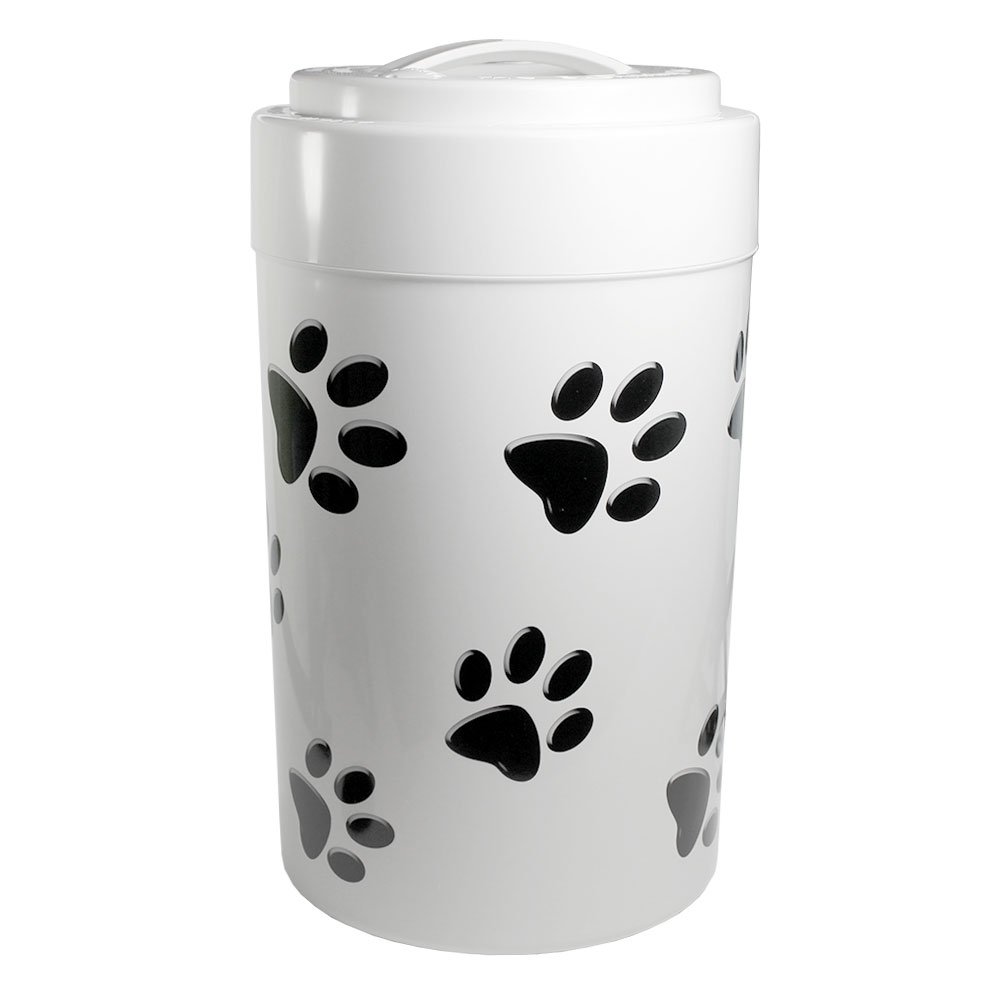 Pawvac 5+ Pound Vacuum Sealed Pet Food Storage Container; White Cap & Body/Black Paws