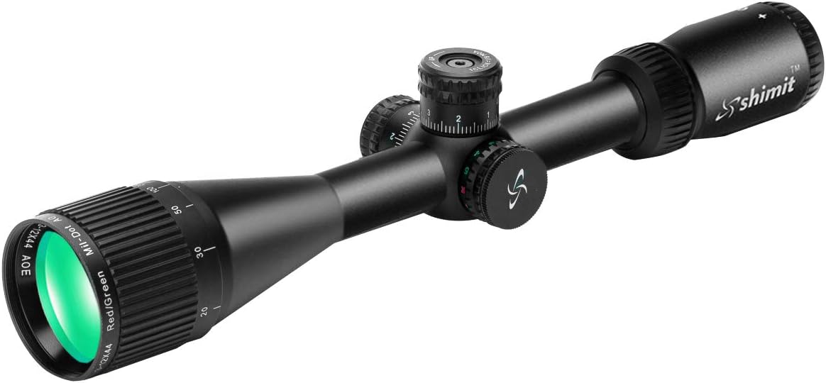 Shimit Professional Tactical Scope with Illumination, 3.9-inch Long Eyes Relief, Mil-dot 1-inch Waterproof Locking Turrets Hunting Sniper Riflescope (with Mounts and Sunshade).