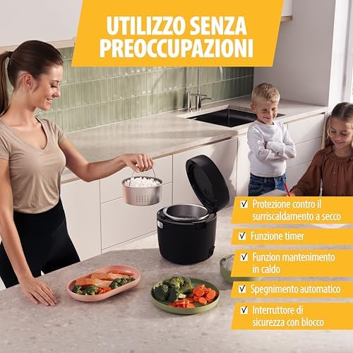 Cuociriso Digitale con Funzione Low Carb, 8 Programmi Automatici, Capacità 0,6 L di Riso, Pannello Digitale, Facile da Pulire, RK-6238