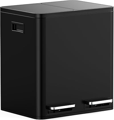 VonHaus 30L Double Recycling Kitchen Bin Black with Removable Inner Bins
