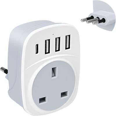 SHUOMAO UK to Italy Travel Adapter with 4 USB Ports Type L Converter