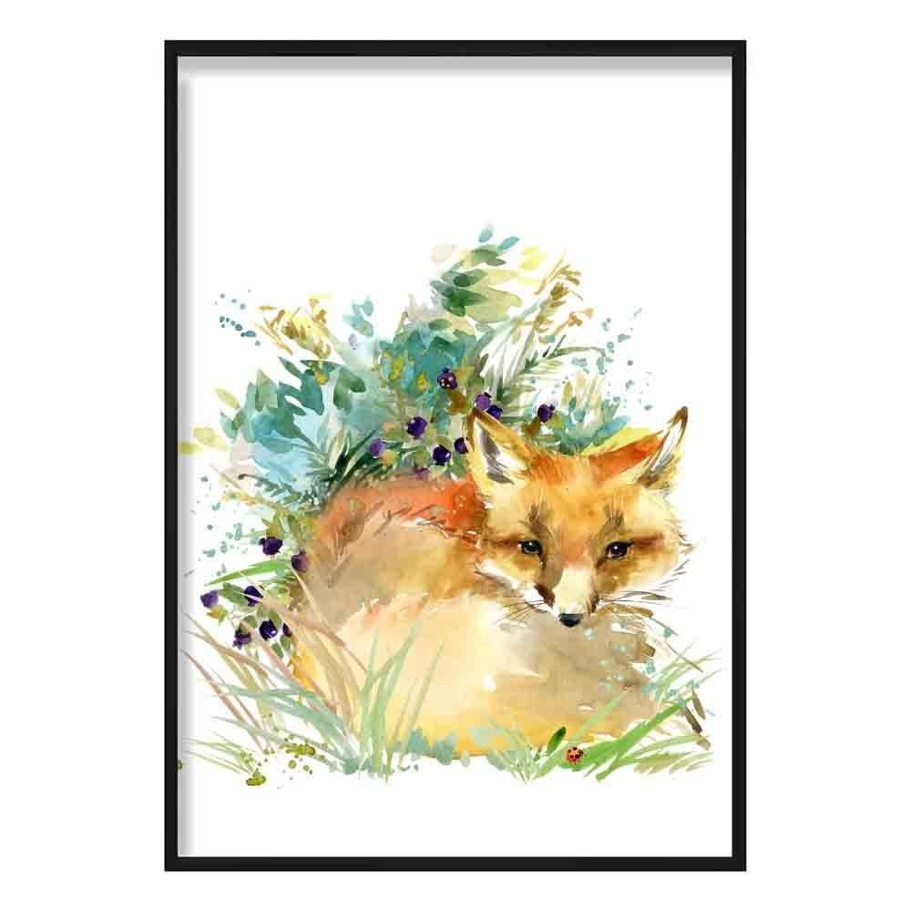 Artze Wall Art Baby Fox Watercolour Poster, 40 cm Width x 50 cm Height
