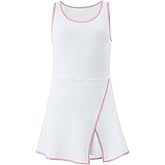 Girls Sleeveless Tennis Dress Crew Neck Colorblock Split Golf Athletic Dresses Set with Separate Shorts and Pockets
