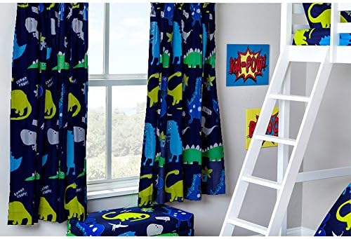 Ready Steady Bed Curtains 66" x 54" Dinosaurs In the Dark with Tie Backs