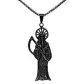 GXLYFG Santa Muerte Necklace Diamond 14K Gold Plated Santa Muerte Pendant Jewelry With Sickle Holiday Gift (Black 220)