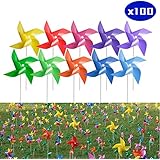 Tsocent 10 Mixed Colors Pinwheels (Pack of 100) - Party Favors Pinwheels Educational Wind Spinners 100 Pcs Gifts for Kids - Outdoor Decorational Pinwheels Windmill for Yard and Garden