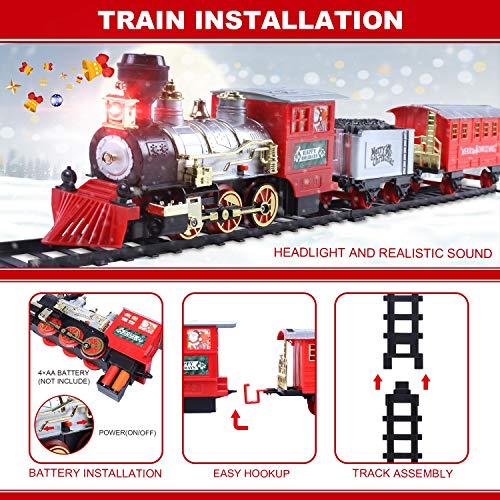 Electric Christmas Train Set for Kids with Headlight, Realistic Sound