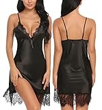 ADOME Women Lingerie Satin Nightgown Lace Chemise Spaghetti Strap Sleepwear