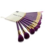Neverland Beauty Professional 15Pcs Make Up Brushes Set Eyebrow Brush Face Powder Foundation Eyeliner Cosmetic Makeup Tool Kit Black Purple