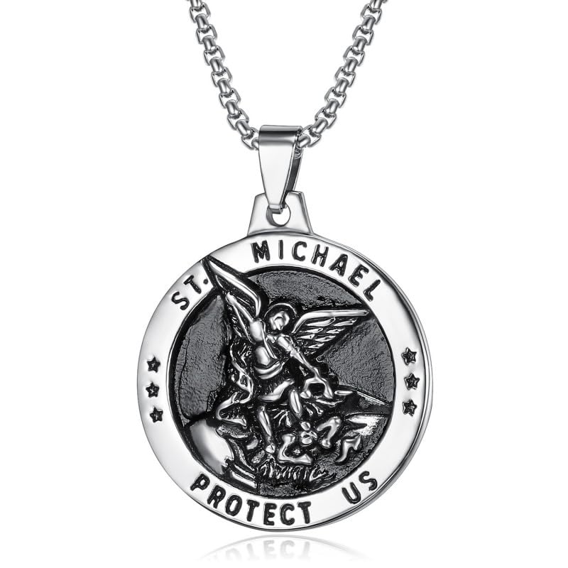 BOBIJOO JEWELRY - Saint Michael The Protector Pendant Stainless Steel Silver Black