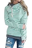 Minipeach Women's Double Hooded Cotton Striped Sweatshirt Funnel Neck Banded Bottom Casual Pullover Loose Coat with Pocket