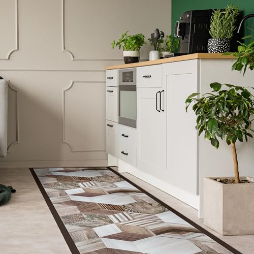 CREARREDA Non-Slip and Washable Vinyl Kitchen Rug, Multi-Purpose Runner, Wear-resistant, Stain Resistant Kitchen Runner, Suitable for Holding Under Sink and Stoves, 100% Made in Italy Print