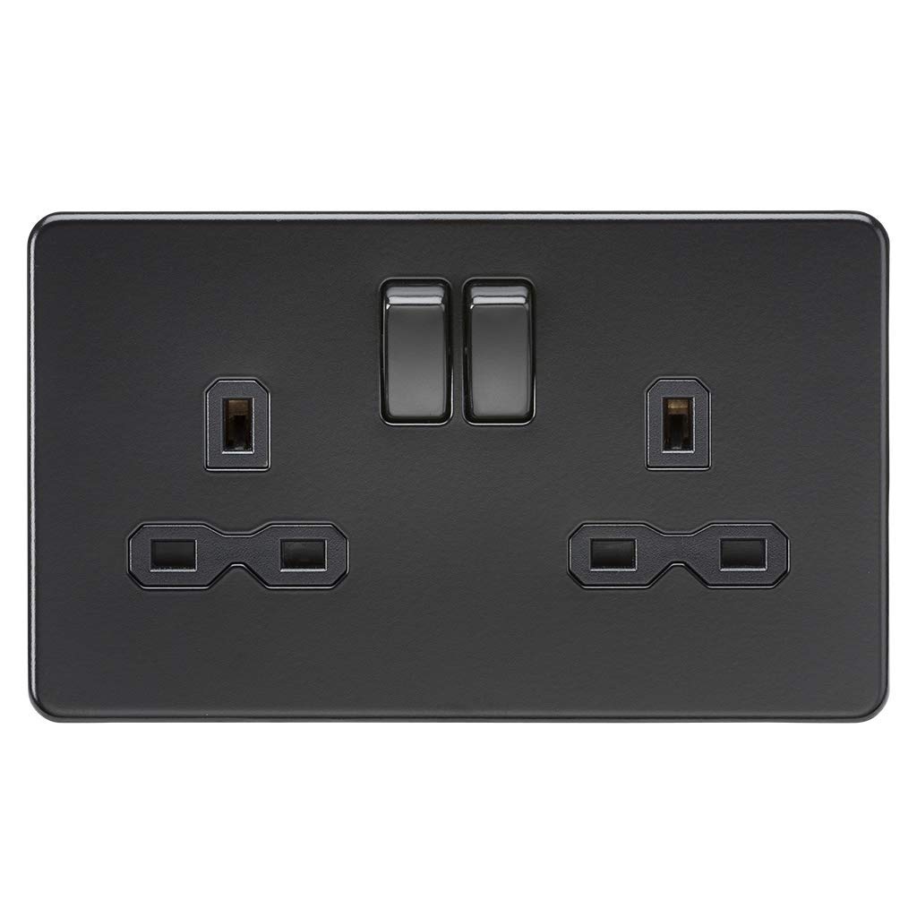Knightsbridge 13A 2G DP switched socket - matt black with black insert, SFR9000MBB