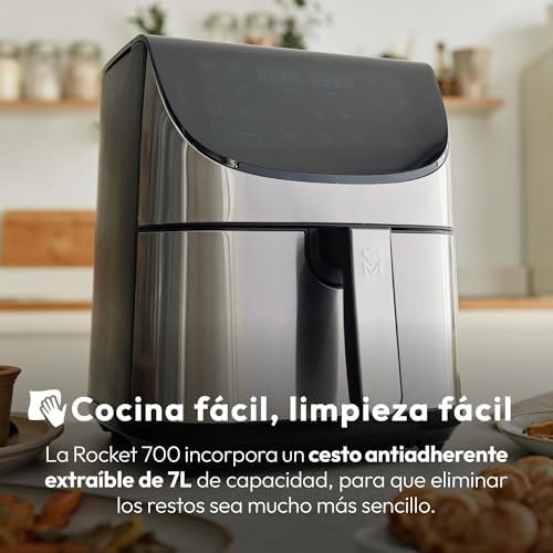 ROCKET 700 - Freidora de Aire 1800W 7L - 12 Programas - Pantalla LED Táctil - Temperatura Ajustable - Recetario Online - Fácil Limpieza