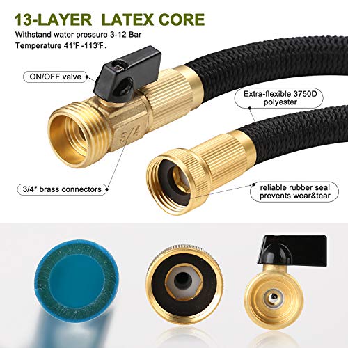 100ft Garden Hose - Expandable Water Hose with 13-Layer Latex Core, 3/4" Solid Brass Fittings, Extra-Flexible Fabric & 8 Pattern Spray Nozzle, 3-Year Warranty