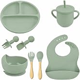 Kit Introdução Alimentar Bebê 8 Peças Prato + Bowl Babador Copo + Tampa com Canudo + 2 Talheres + 2 Talheres Ponta Silicone C