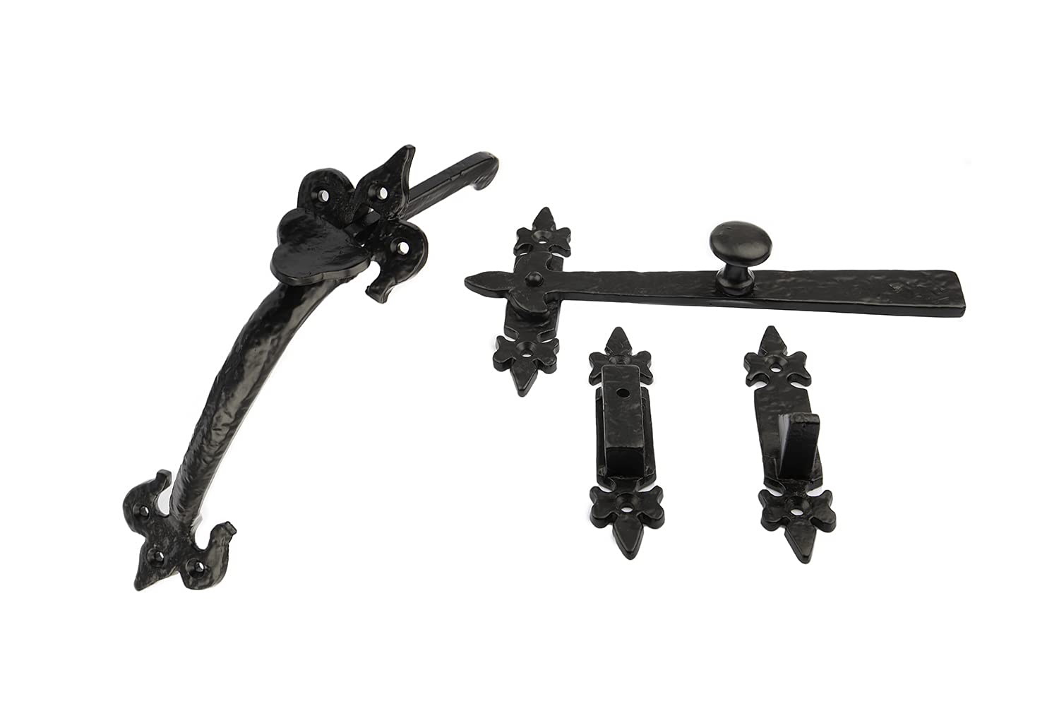 B&M - Set of Antique Black Fleur De LYS Thumb Latch Cast Iron 9'' - Cottage Country Suffolk Thumb Door Gate Latch 9 Inch