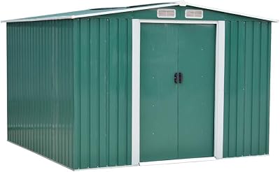 NC 8x6ft Green Metal Garden Shed Apex Roof Tool Storage House with Door on 8ft
