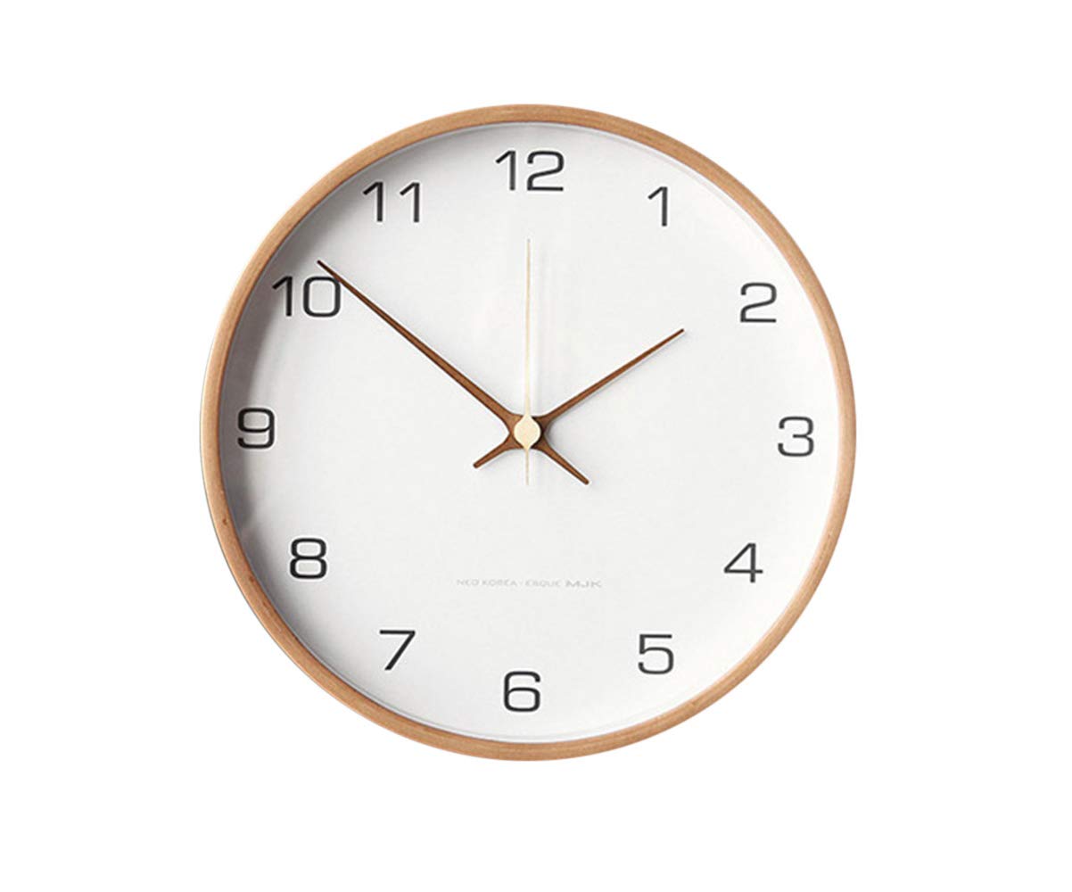 BAMINX Wall Clock, Natural Wood Wall Clock, Minimalist Design Clock, Modern Decorative Clock (White)