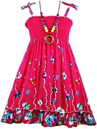 Little Big Girls Casual Beach Dress Rainbow Hotpink 4
