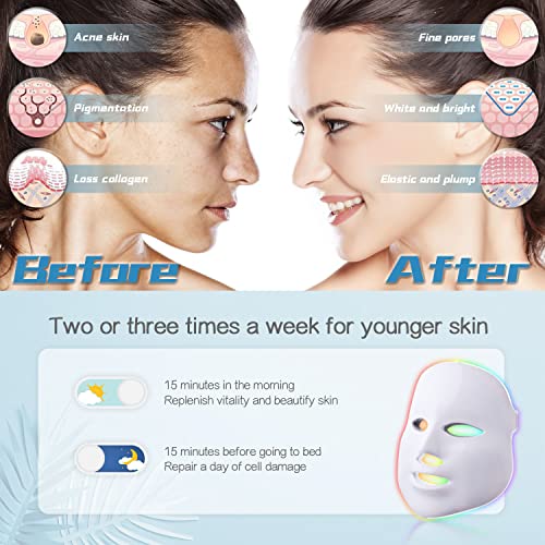 HXDZFX LED Light Therapy Mask 7 Color LED Face Mask Light Therapy Facial Treatment Blue