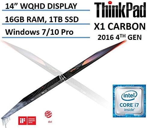 2016 4th Generation Lenovo ThinkPad X1 Carbon 14" Ultrabook Laptop, Intel Core i7-6600U, WQHD 2560x1440 IPS Anti-glare Display, 16GB RAM, 1TB SSD, Backlit Keyboard, Windows 7/10 Pro