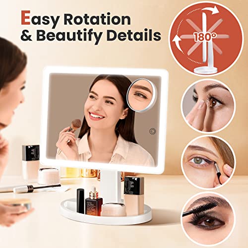 SOKEA Large Lighted Makeup Mirror - Portable Vanity Mirror with 88 LED Lights and Magnification, Lighted Vanity Mirror with 10X Magnifying Mirror, 3 Colors Lighting Modes, Stepless Dimming, Women Gift