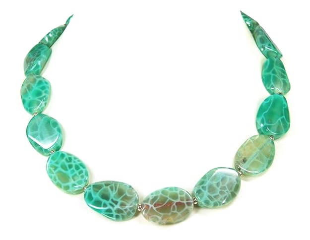 Außergewöhnliche Edelsteinkette aus Crack-Achat-Steinen in Ovalform L-46cm