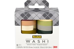 Scotch Washi Tape, Solid Earth Design, 8 Rolls, Great for Bullet Journaling, Scrapbooking and DIY Décor (C1017-8-SOL3)