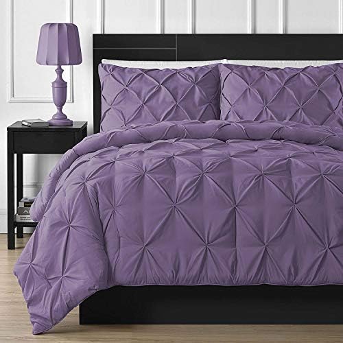 FINE LECHO Soft Luxurious 3-Piece Pinch Pleated Pintuck Decorative Quilt Duvet Cover Set Highest Quality Egyptian Cotton 800 Thread Count Comforter Cover (King/Cal-King, Purple