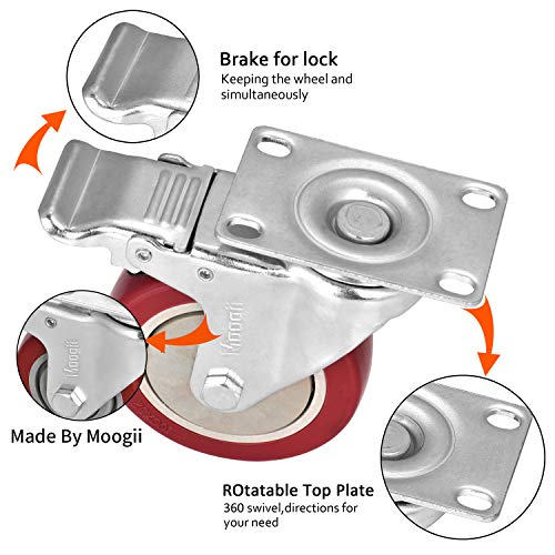 4" Swivel Rubber Caster Wheels with Safety Dual Locking Heavy Duty 1200lbs Casters Set of 4 with Brake