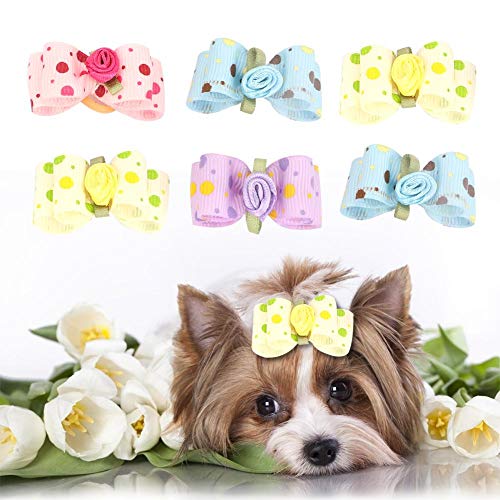 20Pcs Elastic Pet Grooming Hair Ties for Dogs and Cats, Double Layer Bow Knot Rubber Bands Set, Top Knot Styling Accessory for Small to Large Breeds