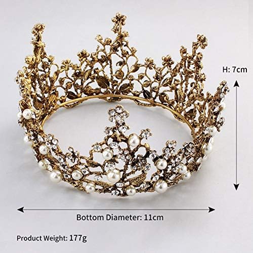 Tiara Crown Hair Ornament Bride Headwear Hair Hoop Retro Female Headdress Fashion Dress Accessories Simple Noble Elegant Photographic Decoration Water Diamond Performing,Antique Gold