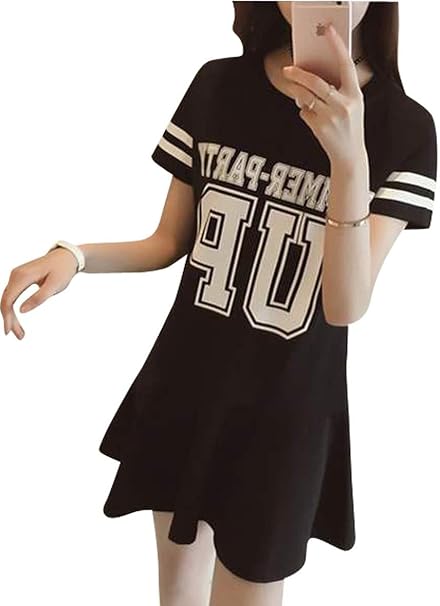 Amazon Le Ciel 半袖ロゴプリントワンピース レディース Uネック タイトフレアシルエット 815 Xjmr 6l ブラック ワンピース チュニック 通販