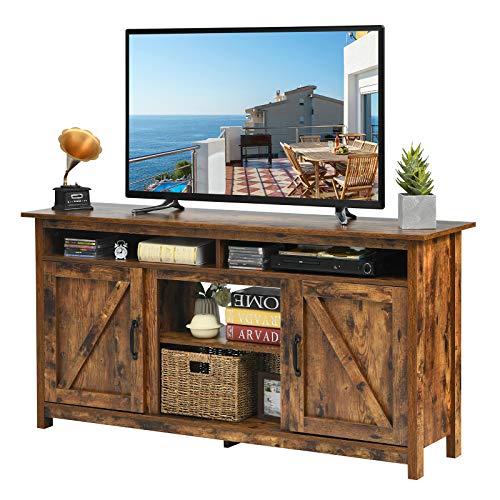 Tangkula Industrial TV Stand with Barn Doors for TVs up to 65 Inches