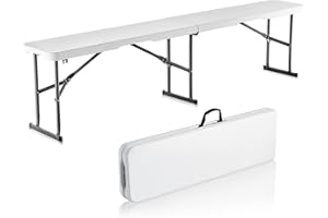 VEVOR Plastic Folding Bench, 6 FT Portable Folding Bench, Smooth HDPE Waterproof Outdoor Bench, Picnic Camping Dining Seat wi