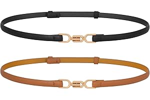 TRIWORKS 2 Pack Leather Skinny Women Belt Adjustable Thin Waist Belts with Alloy Buckle for Dresses