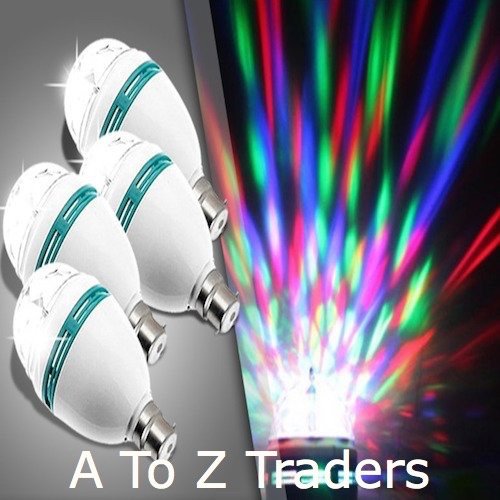 A To Z Traders -(Pack of 4) 360 Degree LED Crystal Rotating Bulb Magic Disco LED Light ,LED Rotating bulb Light Lamp For Party/Home/Diwali Decoration And (FREE 1 HAND Shape LED Light KEY-CHAIN) for Festivals Diwali/Christmas Home Decoration Light , Diwali Light