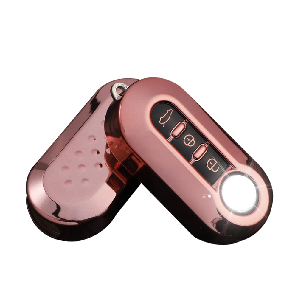 HIBEYO Flip Key Case - Fits Fiat Key Cover, TPU Protective Case for 500, Bravo, Panda, Fiorino, Doblo, Punto, Flip 3 Buttons Pink