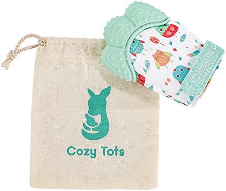 Cozy Tots Silicone Teething Mitt | Baby Teether Glove | Quality Finish with Free Travel Bag | Attractive Owl Design | Available in 3 Colours (Green)