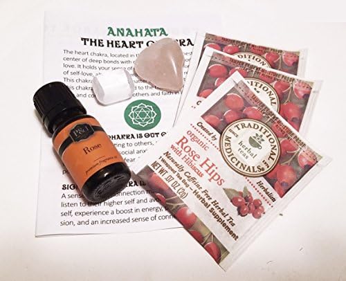 Heart Chakra (Anahata) Alignment Set - Balance/Healing of 4th Chakra, Rose Oil, Rose Quartz, Rose Hip Tea