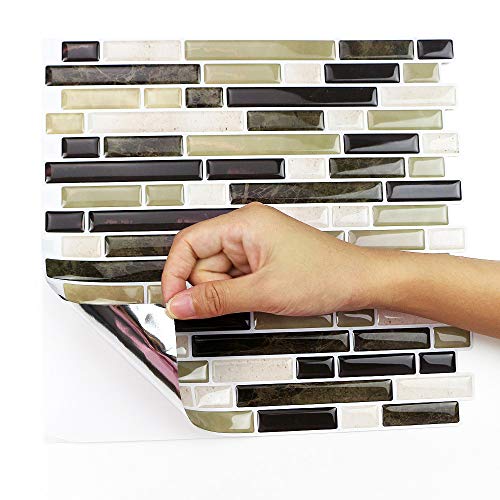 Yipscazo Peel and Stick Backsplash Tile for Kitchen, Anti-Mold Wall Tile in Beige (10 Sheets 10"x10")