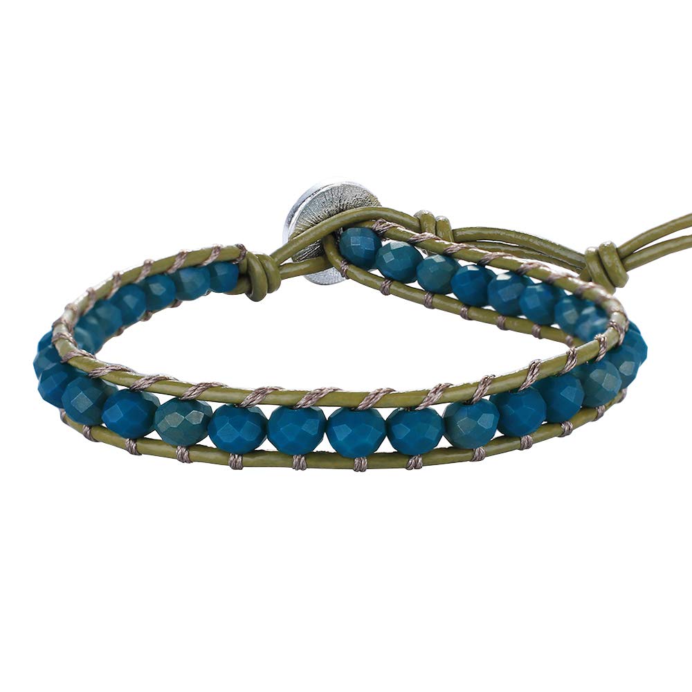 KELITCH Leather Wrap Bracelets Crystal Beaded Bracelets Women Strand Bracelets