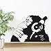 Banksy Vinyl Wall Decal Street Graffiti Monkey Wear Headphone Wall Art Sticker Bansky Chimp Listening to Music Earphone Graffiti Sticker Mural W-23 (Black, 57x83cm)