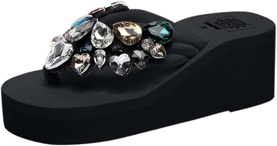 Todaies Wedges Flip Flops,Women Girls Solid Wedges Crystal Slippers Beach Sandals