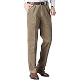 Men's Classic Fit Corduroy Dress Pants, High Waist Pleated(Khaki 34)