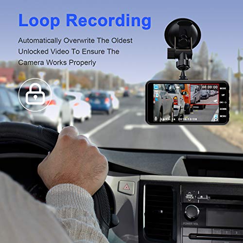 Dual Dash Cam Car Camera - Contain 32GB SD Card，Full HD 1080P Dash Camera for Cars，4“IPS Screen Dual Wide Angle Lens Car Dash Camera，G-Sensor，Cycle Recording，Parking Monitoring.（2020 Upgraded Version）