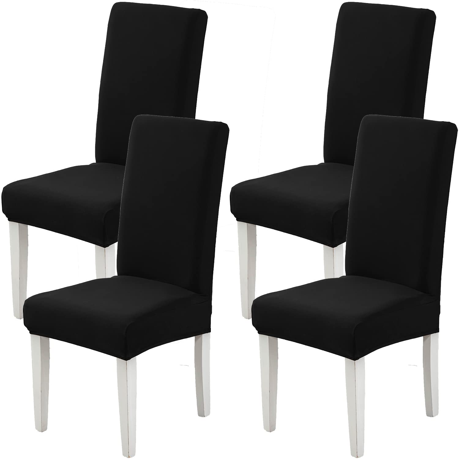 Xundefeng Black Dining Chair Covers Set of 4 Stretch Slipcovers Elastic Chairs Cover for Kitchen Dining Room