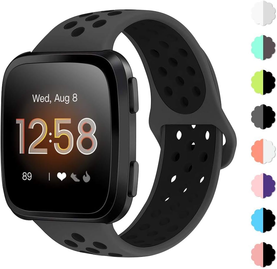 NANW Bands Compatible with Fitbit Versa/Versa 2/Versa Lite Small Large, Soft Silicone Replacement Band for Versa/Versa 2, Air Hole Wristband Strap for Women Men